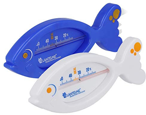 Lantelme 2 Stück Badethermometer Set Fisch Farbe weiß und blau | Analog Bade Thermometer für sicheres Baden in Badewanne für Baby Kleinkinder Kind und Erwachsene bis 52°C Grad Wassertemperatur