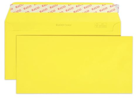 Elco 18833.72 Color Box mit Deckel und 250 Briefumschläge/Versandtasche, Haftklebeverschluss, C5/6 DL, 100g, intensiv-gelb, Fenster: nein