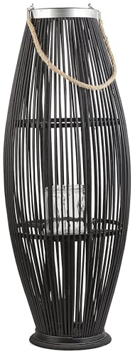 Beliani Große handgefertigte Bambus Laterne mit Glas-Windlicht, vielseitig für Innen- und Außenbereich, 84 cm hoch Tahiti
