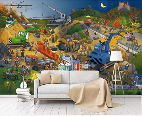 Benutzerdefinierte 3D-Fototapete Cartoon Baustelle Arbeiter Kinderzimmer Wandbild Hintergrundwand-150Cmx105Cm