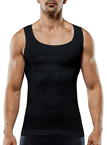 Maillot de compression pour homme - Débardeur amincissant - Contrôle du ventre - Noir - XXL