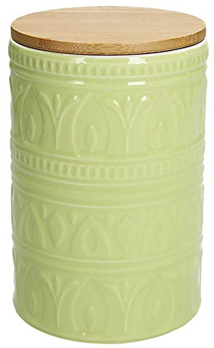 Tognana Vorratsdose Relief Avio, 700 ml., 16,5 cm hoch, Keramik, Lime-grün, mit wundervoll gearbeiteter Struktur und einem tollen Dekor