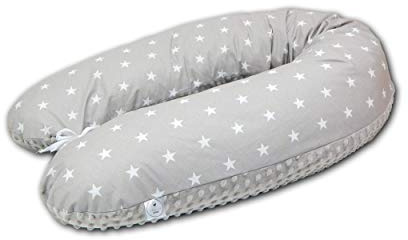 LOOLAY® 2 seitig Minky/Baumwolle Stillkissen XXL SUPER WEICH Lagerungskissen Seitenschläferkissen Ink.Bezug 170 cm (Sternchen grau/Minky grau)