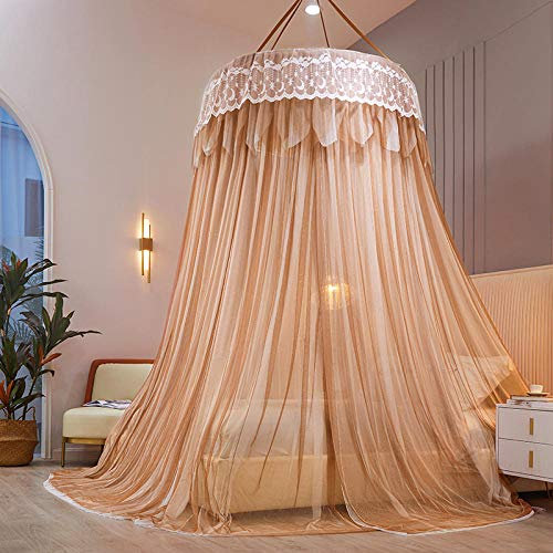 Princess Dome Zanzariera Doppio strato Filato Letto matrimoniale a baldacchino, Tenda da letto sospesa in pizzo per letti singoli o king size Ideale per camera da letto decorativa-Champagne