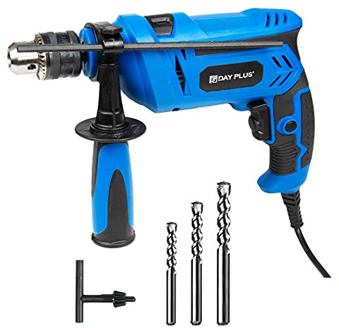 850W Hammer Drill, 2 in 1 Impact Drill 3000RPM Variable-Speed with Deep Stop, Drill Bits, 360° Rotating Handle Power Drill for Brick, Wood, Steel, Concrete