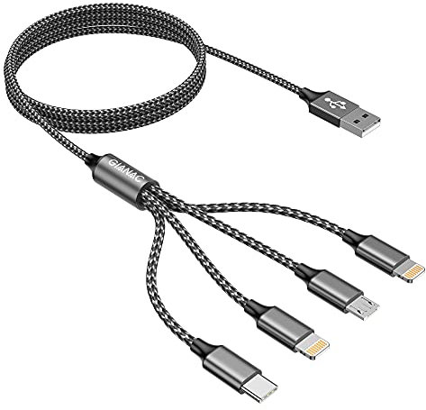 Multi USB Kabel,4 in 1 Universal Ladekabel [1.2M] Schnell Mehrfach mit iPhone Micro USB Typ C Lightning port für, Android Galaxy, Huawei, Oneplus,Sony,LG,Honor View-Gray