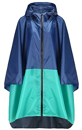 Freiesoldaten Women Waterproof Rain Poncho Stylish Reusable Lightweight Outdoor Raincoats Rain Jacket with Hood Blue-Green