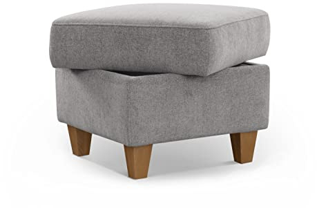 CAVADORE Stauraum-Hocker Wyk / Polsterhocker im Landhausstil, als Beistellhocker oder Fußhocker / 58 x 48 x 58 / Chenille, Hellgrau