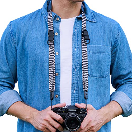 PROfezzion Deluxe Kameragurt Kamera Schultergurt mit Schnellverschluss | für Sony A7 A7S A7R Mark II III IV V VI A6700 A6600 A6400 A6100 ZV-E10 ZV-E1 Fuji Fujifilm X-M5 X-T5 X-T4 X-T50 X-T30 & mehr