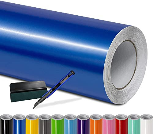 Folindo® Autofolie Blau Glanz (15€/m²) - 100 x 152 cm - Selbstklebende Car Wrapping Folie mit Luftkanälen - inkl. Rakel & Cutter - Blasenfreie Auto Folierung - Hochwertige Vinylfolie