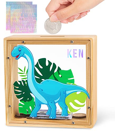 MHJY Spardose Kinder Sparschwein Jungen Mädchen Dinosaurier Sparbüchse Acryl- Sparkasse mit Personalisierten Buchstaben