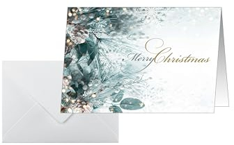 Sigel Weihnachtskarten Eucalyptus Magic A6 quer 25 Stück | DS086, Nachhaltiges Kartenset mit Umschlägen für festliche Grüße