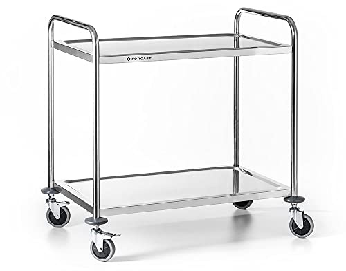 Forgast Carrello di Servizio Con Ruote in Acciaio Inox, 2 Ripiani, Dimensioni 86x54x94 cm, Carrello Portavivande, Carrello Pieghevole da Cucina, Per Ristorante, Hotel, Scuola
