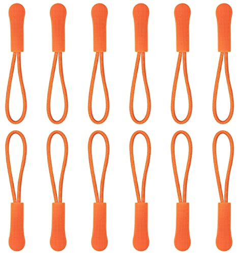 12pcs Zipper Pulls,Zip Tags Cord Pulls Zip Puller Replacement,Fix a Zipper Fix Zip Puller,Black Zipper Pull Replacement for Backpacks,Tents,Trolley Cases,Traveling Cases,and Jackets,Zip Repair,Orange