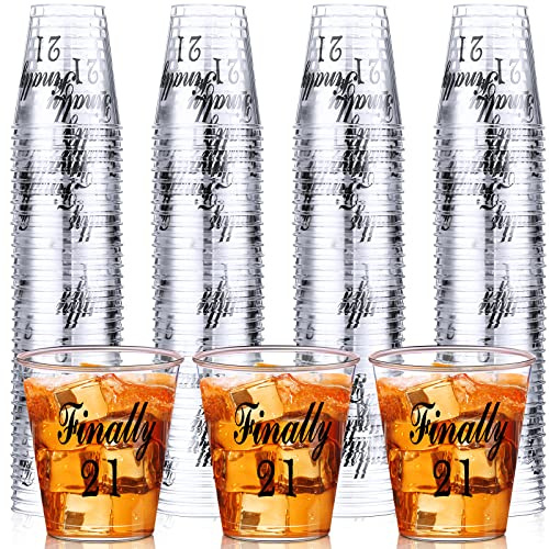 Roshtia 100 Pcs 21st Birthday Shot Glass Finally 21 Plastic Shot Glass Disposable Shot Glasses 2 oz Sample Cups Clear Plastic Shot Cups for Him or Her Celebrate Twenty One 21st Birthday Party Supplies