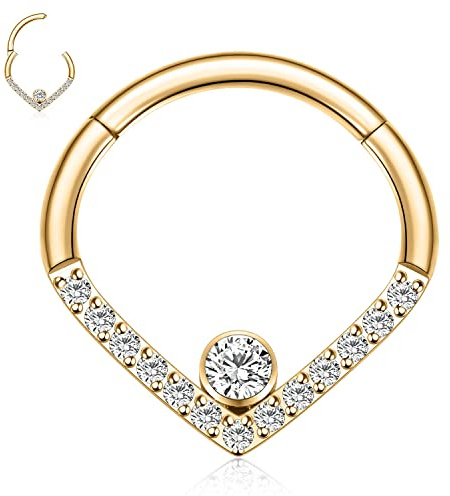 16G Daith Ohrring Chirurgenstahl Daith Piercing Teardrop Septum Schmuck Gold Septum Ring Conch Hoop Ring mit CZ Higned Segment Septum Clicker Nasenring Rook Helix Knorpel Tragus Hoop Ohrring 10mm