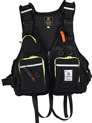 JKSPORTS Fishing Vest Safety Life Jacket for Swimming Sailing Boating Kayak Floating Multifunction for Men and Women Vest/Kayak (One Size(100-220 pounds),Black Green)