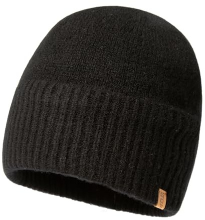 TOP-EX XL/XXL 100% Merinowolle Beanie Mütze, Wintermuetze Wollmütze Herren Damen, Strickmuetze Fisherman Beanie Trawler Mütze Warme Fleece Futter Schwarz M/L