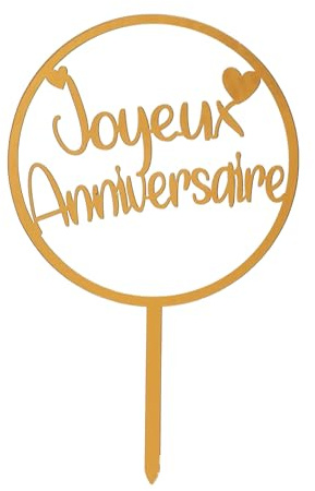 dekora - Cake Topper JOYEUX ANNIVERSAIRE | Kunststoff, PVC | Wiederverwendbare Torte Dekoration | Geburtstage, Jubiläen, Partys und alle Arten von Veranstaltungen
