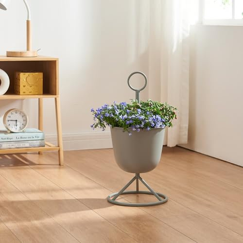 [en.casa] Stand Portapiante con 1 Vaso Piedistallo per Piante Supporto Espositore Piante Fiori Portapiante in Metallo - Grigio Scuro