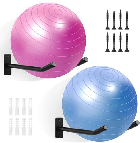 2 Paar Metall Wandhalter für Medizin- und Yogabälle, Sporthalle Garage | Stabile Metallkonstruktion, platzsparende Wandlagerung, kompatibel mit Basketbällen, Volleybällen und allen Trainingsbällen