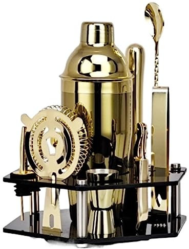 Kit de Coctelería 750ml Bartender Kit 14PCS Juego De Coctelería De Acero Inoxidable Con Soporte Giratorio Kit Cocktail Cocktail Set(Color:Gold)