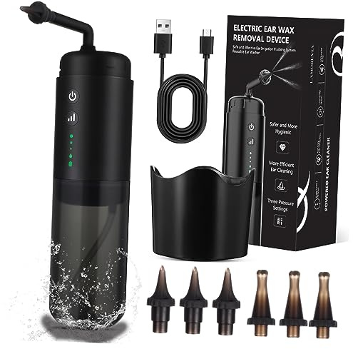 HAPINARY Eliminador De Cerumen Irrigador De Oídos Kit De Limpieza Limpiador Eléctrico Boquillas Múltiples