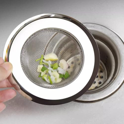 Durdiiy 2 PCS Stainless Steel Kitchen Sink Strainer, Sink Sieve with Lift-up Handle, Anti Clogging Drain Strainer, Drainage Filter with Stainless Steel Hole Cover, Sink Filter for Bathroom Shower