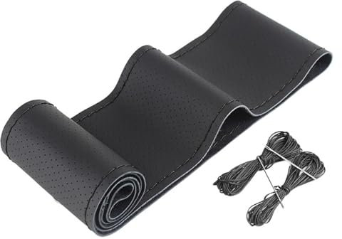 ASHILD Auto-Lenkradbezug Lenkradbezug Aus Echtem Rindsleder Fürs Auto Geflecht 38 cm 15 Zoll Handgenäht Weiches Rutschfestes Echtleder Autolenkradbezug(Black Black 2)