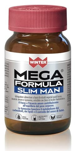 Brucia Grassi Potenti Veloci | Mega Formula Slim Man Winter | Integratori per Dimagrire | Brucia Grassi Addominali Uomo con Fucus, Arancio Amaro, Gymnema, Zinco e Acido Pantotenico | 40 Compresse