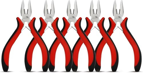 HOUSERAN 5-Piece 5 Inch Mini Lineman Pliers, Small Combination Pliers | Linemans Pliers with Side Cutter, Spring Loaded Electrical Pliers for Jewelry Making, Wire Wrapping, Diy Craft,Model Building