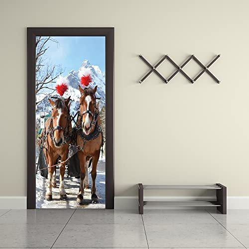 VIRANDA Selbstklebende Türtapete 3D Vinyl Türaufkleber Wasserdichte Türposter Abnehmbare Türbilder Pferd Türklebefolie für Zuhause Decoration Design 77x200cm