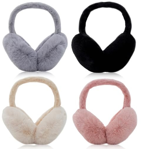 Adboros 4PCS Women Winter Ear Muffs Faux Fur Earmuffs Fuzzy Foldable Fluffy Ear Warmers for Winter Ear Covers Soft Girls