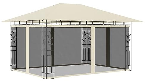 ShGaxin Pavillon mit Moskitonetz, Faltpavillon, Pergola, Partyzelt, Standmarkise, Sonnenzelt, Garten Pavillion, Grillpavillon, 4x3x2,73 m Creme 180 g/m²