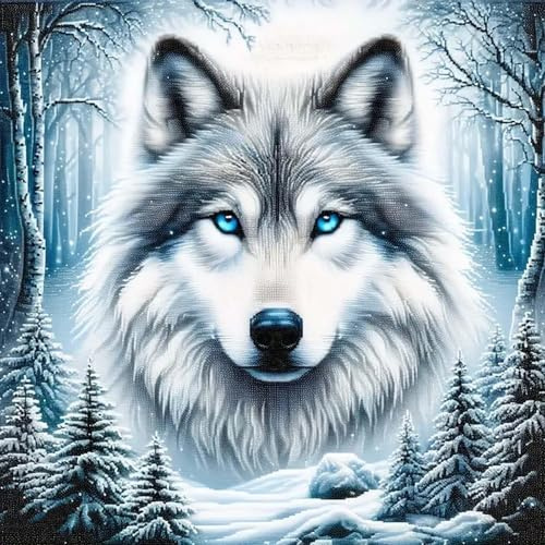 TELAIN Diamond Painting Kit Mit Wolfsmotiv, 5D Full Drill, Inklusive Werkzeuge, Einfach Zu Erstellen, Perfekt Zur Dekoration Und Als Geschenkidee