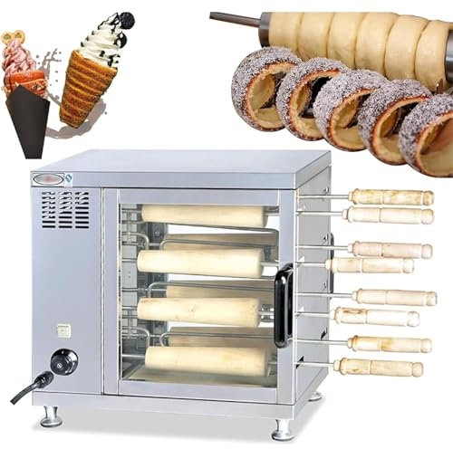 Cake Pop Roller Machine, Commercial Electric Chimney Cake Oven with 8Pcs Roller, Adjustable 50-300°C Temperature and Automatic Rotating, Ice Cream Cone Grill Maker, 360° Heating, for Dessert Shop