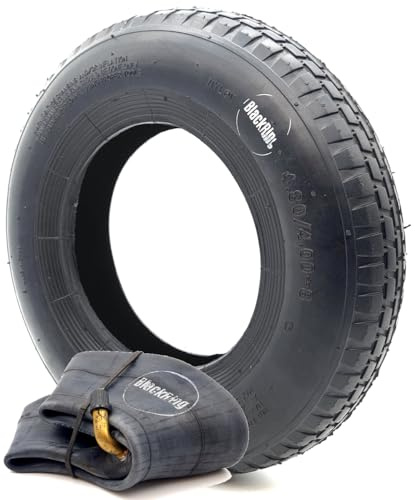 4.80/4.00-8 Wheelbarrow Tyre & Tube Block Tread Pattern TR87 Bent Valve