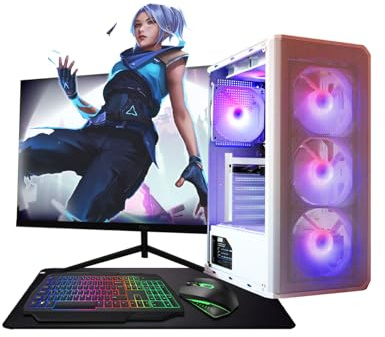 ASC TECHNOLOGY Gaming PC Computer Bundle, i7, 8GB RAM, GT 1030 2GB, 256GB SSD + 1TB HDD, 500W 80+ PSU, White 6 Fan RGB Case, WiFi, Windows 11, 22 Monitor