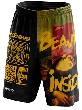 Ataviko Giocondart Pantaloncino Beach Volley Mare, Gym Palestra, Padel Tennis,Passeggio, Gioco e Tempo Libero, Sport Estivi (IT, Testo, XL, Regular, Regular, Nero/Giallo)