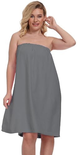 goodmansam Damen Sauna Frottee Bademantel 100% Baumwolle Sauna kilt Saunakilt Saunatuch mit praktischem Schnellverschluss Klettverschluss, Grau