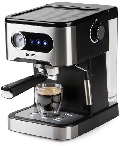 Domo DO1138K Macchina per espresso con manometro, 20 bar, con ugello per vapore integrato, acciaio inox/nero