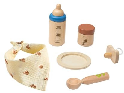 PHENOFICE Biberones De Madera para Pequeños Juguete De Madera Educativo para Niñas Juego De Simulación para Bebés Juego De Alimentación para Vajilla De Biberón