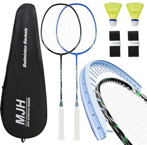 MANJHONG Adult Badminton Set with 2 Graphite Rackets - Anti Scratch Design | Protect String & Frame Design, Premium Paint Finish, One-Piece Built-in T-joint, Incl. Racket Bag, Shuttlecock & Grip Tape