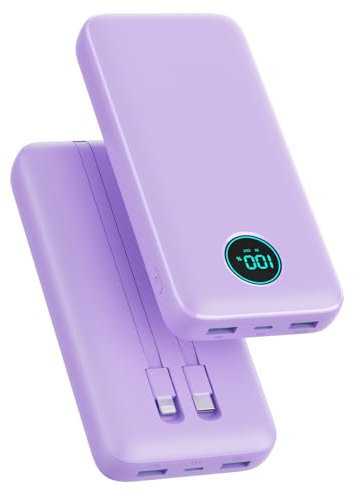 Power Bank 26800mAh con Cable, PD 25W QC4.0 Carga Rápida Batería Externa USB C, 5 Salidas Bateria Portatil con Pantalla LCD Cargador Portátil para iPhone 17/16/15/14, Samsung S25/24/23, Huawei etc