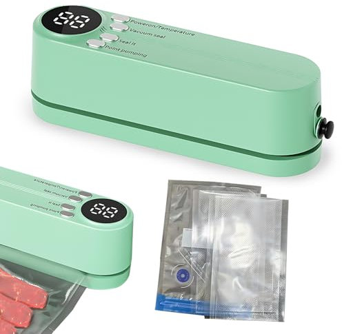 Vakuumiergerät, 60 Kpa Mini Vakuumierer Mit 3 Temperaturstufen, 5 Beutel, Wiederaufladbar Vakuumiermaschine Für Aufbewahrung Frischer, Externe Pump-/Aufblasmodi, Green