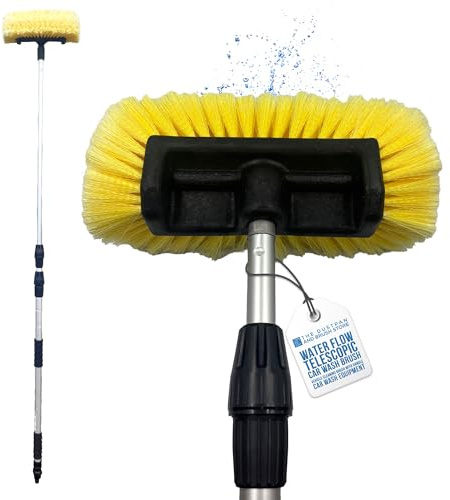 Water Flow Car Wash Brush Long Handle - 3 Section Telescopic Pole - 266 cm Extendable Soft Bristle Brush - Car Cleaning Kit with Built-In Hose Attachment (3 Section Handle)