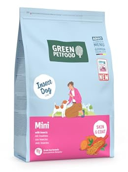 Green Petfood InsectDog Mini con insetti (1 x 3 kg) | Adult Mini | cibo secco di alta qualità per cani adulti di piccola taglia | patate dolci e piselli | senza cereali | crocchette extra piccole |