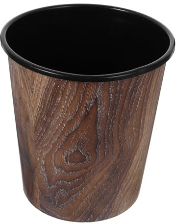 Veemoon Poubelle De Bureau en Plastique 7 litres sans Couvercle Effet Bois Vintage Corbeille à Papier Réutilisable Lavable pour Bureau Salon La Cuisine