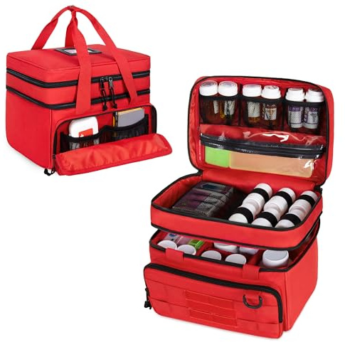 CUMRIO Borsa Medica Doppio Strato, Borsa Tattica per Pronto Soccorso Vuota, Organizzatore di Medicinali per Farmaci, Integratori e Forniture Mediche, Rosso