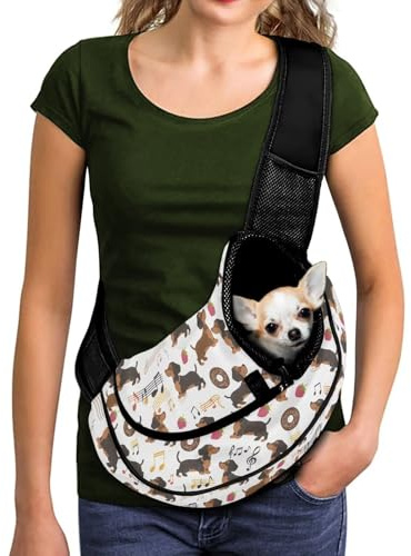 COEQINE Hundetragetasche für kleine Hunde, niedlicher Dackel, Pfotenabdruck, Tierarztbesuch, unverzichtbares Haustier-Tragetuch, weich, atmungsaktiv, Netztasche, verstellbarer Gurt für Welpen bis